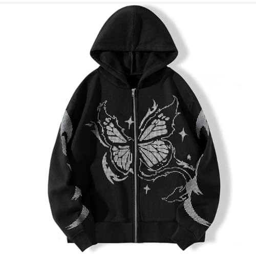 POHADON Y2k Vintage Zip Up Hoodie for Women Oversized Butterfly